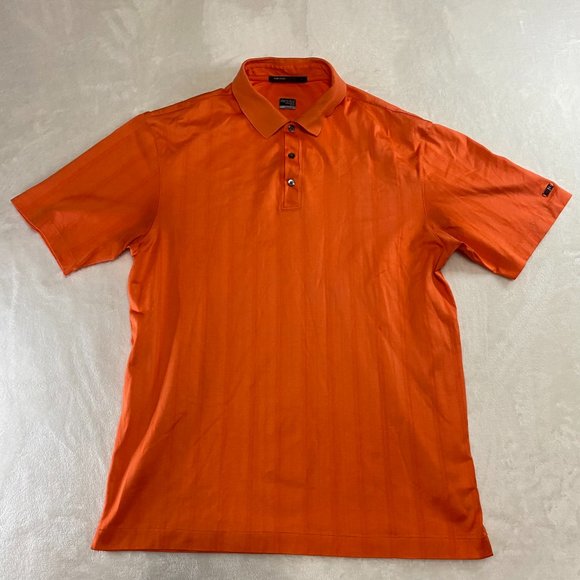 Nike FIT DRY-Tiger Woods Collection Golf Polo Large Orange Button Up Shirt L - Picture 1 of 10